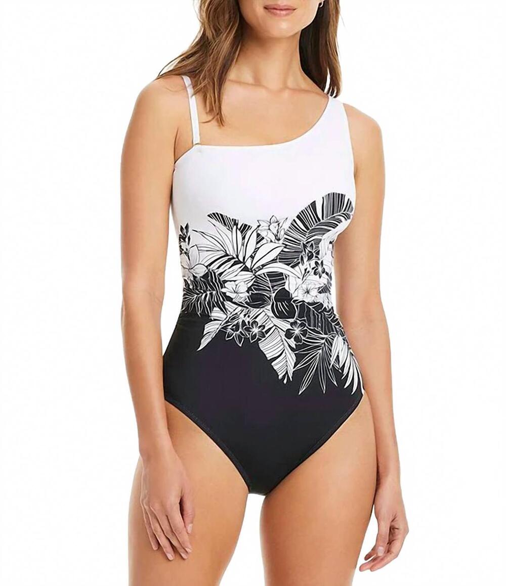 NEW BLEU ROD BEATTIE double duty one shoulder one piece swimsuit in black